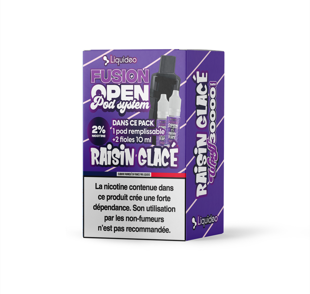 Fusion Open Pod System - Raisin Glacé - 1 pod remplissable + 2 fioles 10ml 2% x5